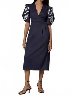 NEW DE LORETA tucan midi dress in navy